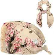 [YTYVAGT] Scrub Caps Women,Scrub Hats Suitable for Women,Cherry Lake Bird Flower