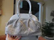 New Brooks Brothers White Patent Leather/Ecru Peforated Suede Satchel Bag