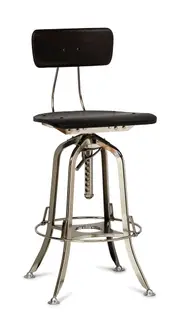 Rustic Adjustable Iron & Wood Bar Stool in Nickel