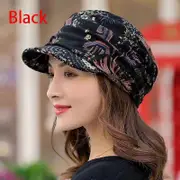 Women Warm Turban Visor Hat Wide-Brimmed Cap Floral Print Windproof Cap Keep Warm Cancer Hat black