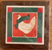 Christmas Jasco Ceramic Tile Trivets 2 Coasters Vintage 70's Holly Chicken