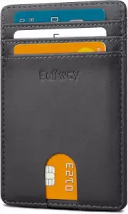 Buffway Mens Slim Wallet, Minimalist Thin Front Pocket Leather Boston Black