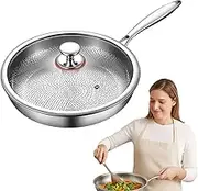 Ssiraat Pure Titanium Pan Hammered Pattern, Uncoated Titanium Hammered Nutri Frying Pan Pro with Lid, for All Stoves and Oven, Dishwasher Safe (with lid,12inch)