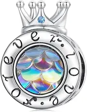 [luvhaha] Forever Love Crown Charms with Mermaid Scale Charms Sterling Silver Beads fit Pandora Charms Bracelet Jewelry Gifts for Women Girl, Sterling Silver