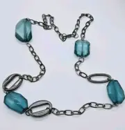 Baby Blue Lucite Long Necklace Gunmetal Black 32 in Summer