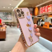 Luxury Plating For iPhone 16 15 14 13 12 Pro Max 11 XR Heart Bracelet Case Cover