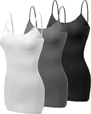 [Emmalise] Women's Basic Plus Size Long Camisole Cami Top Value Combo - 3Pk - Black, Charcoal, White, 2XL