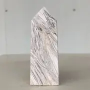 105g Natural White Mexican Crazy Lace Agate Quartz Crystal Obelisk Healing C419