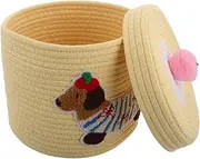 Cute Dog Basket Storage Small Woven Cotton Toy Basket Lid for Car Organization Pet Toys Storage