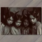 4x6" Girls Horns Weird Creepy Imaginary Friend Nightmare Scary Unusual