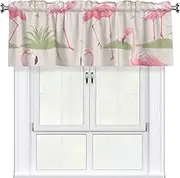 LHBWCVN Pink Flamingos Valances for Windows, Rod Pocket Window Treatment Drapes Farmhouse Kitchen Curtains Short Blackout Window Curtains for Living Room Bedroom Decor 54x18 Inch