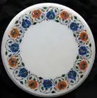18" Round White Marble Table Console Bar Handmade Work Precious Stone Arts Decor