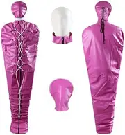 ZJPOJPH Leather Bondage Bag SM Sleeping Bag Bondage Body Bag With Mask BDSM Face Mask For Men And Women(Pink)
