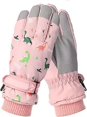[Ralcosuss] Dinosaur Winter Snow Ski Snowboard Gloves for Bid Kids Girls Boys Teens Waterproof Thick Warm Fleece Lined Glove Mittens