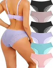 [FINETOO] Hipster Underwear Women's Seamless Briefs Women's Seamless Brazilian Briefs Women's Underwear Women's Lace Comfortable Breathable Underwear Women Sexy Set Multipack,