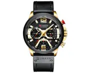 CURREN New Fashion Mens Watch Leather Luxury Brand Sports and Leisure Quartz Chronograph Waterproof Watch-GOLD BLACK