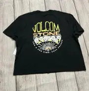 VOLCOM Black VLCM Printed Short Sleeve Crop Top Graphic Tee Small K5