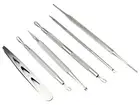 Set of 6 Blackhead Comedone Spot Remover Nail File Tweezer Premium Beauty Kit