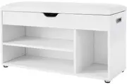 VASAGLE Padded Shoe Bench with 3 Open Compartments & Under Seat Storage - White
