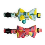 Quick Release Cat Collars, Fruit Patterned Kitten 20-30cm Lemon Red + Blue