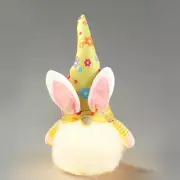 Yellow Easter Gnome Lighted Fluffy Beard 7 3/4 x 14 1/2 Inch Wool and Polyester
