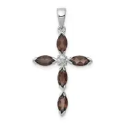 Sterling Silver Rhodium Smoky Quartz u0026 Diamond Cross Pendant
