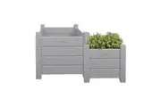 2pc Esschert Design Wooden Square Planter Home Garden Small & Large Grey