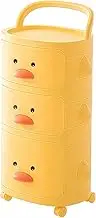 Plastic Bedside Table with 3 Drawers for Kids, Yellow Duck Design Nightstand with Handle, Movable Cute Storage Cabinet with Spinner Wheels, Perfect for Kids Bedroom