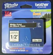 Brother Genuine P-touch TZE-335 Label Tape, 1/2" White on black, Laminated