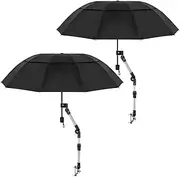 Clysee 2 Pcs Large Double Canopy Beach Umbrella with Adjustable Clamp Inverted Golf Umbrella Portable Compact Sun Umbrella for Chair Stroller Golf Cart Patio Fishing