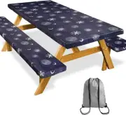 Picnic Table Cover with Bench Covers Camping Essentials 72in, Dark Navy Stars