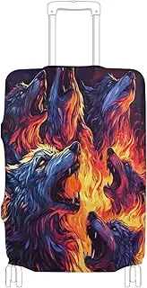 [Joisal] Sorcerer Dragon Magic Carry on Luggage Cover Protector Fit 18-32 Inch Luggage Covers for Suitcase Tsa Approved Anti-scratch Luggage Accessories for Suitcases, Burning Wolves Flames, M 22-24 in