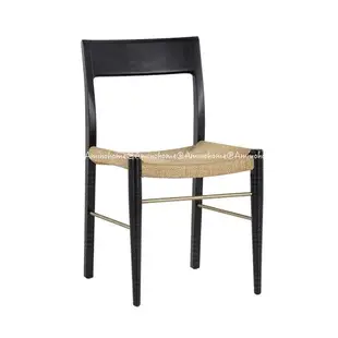 北歐復古編繩餐椅家用黑色書房繩編靠背書桌椅子中古日式實木藤椅