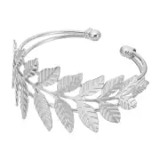 Leaf Bracelet, Metal Open Cuff Bracelet Adjustable Bangle Armband, Silver