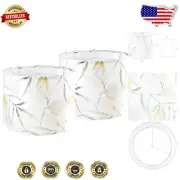 Set of 2 Large Drum Lampshades - 16x16x12 Natural Linen - Elegant Leaf Print