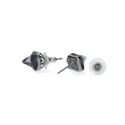Authentic Swarovski Pyramid Cut Stud Earrings, Dark Grey in Ruthenium Plating