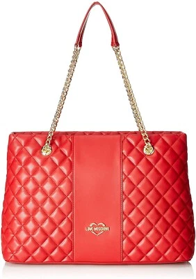 LOVE Moschino 187094 Womens Quilted Tote Bag Chain Strap Red/Gold