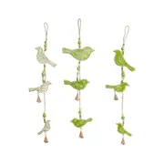 3x Willow & Silk Hanging 65cm Wooden/Metal Bird Trio Bells/Wind Chime/Decor