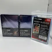 Ultra Pro 3X4 BLUE BORDER Toploaders 35pt 2 Packs of 25 AND 100 SLEEVES