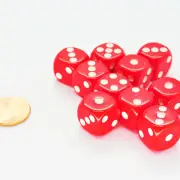 10pcs 14mm Six Sided Dice D6 Red w/ White Pips + Velvet Drawstring Dice Bag