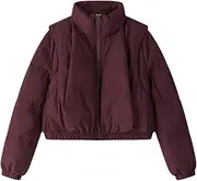 [Generic] Women's Casual Short Cut Down Jacket Standing Collar Solid Color Commuting Down Jacket