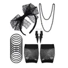 Retro Headband Dress Necklace Costume Accessories Set 80s Fancy Fishnet Gloves