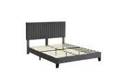 Levede Velvet Stripped Headboard Wooden Bed Frame Queen Grey