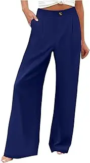 [Generic] Casual Straight Leg Pants for Women High Waisted Drawstring Baggy Sweatpants Elastic Wide Leg Lounge Work Pants