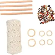 1 Set Tapestry Accessories Kits Indoor Wall Hanging Planter Macrame Twine for Crafts and Cotton Cord Holder Supplies Braided Rope Hanger Woven Natural Macrame Beads Tag Wooden
