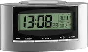 TFA Dostmann 98.1071 Digital Radio Controlled Alarm Clock with Temperature, Fully Solar Powered, Weekday and Date, Temperature Display, Plastic, Silver/Black, L 156 x W 52 x H 81 mm
