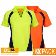 20 x HiVis Womens Orange/Yellow V-Shape S/S CoolDry Work Collared POLO Shirts