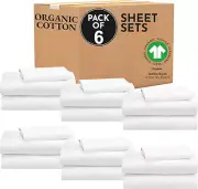 Bulk 6-Pack Twin XL Sheet Sets, Deep Pockets 100% Organic Cotton Sheets, Percale