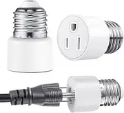 Daseeme E26/E27 3 Prong Light Socket to Plug Adapter, Polarized Screw in Outlet for Light Socket Adapter Outlet 3 Prong Light Bulb Socket Adapter Fit for 2/3Prong Convert, for Porch Patio Garage, 2pc