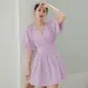 AIR SPACE LADY 交叉領細褶澎袖短洋裝(紫)